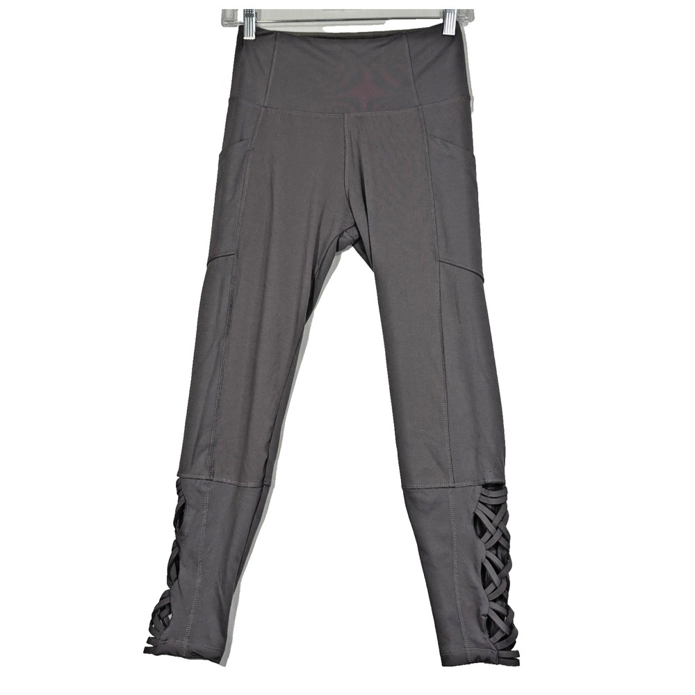 Marika Leggings Gray High Rise Lattice Ankle Pockets Athletic Yoga Gym Pilates S